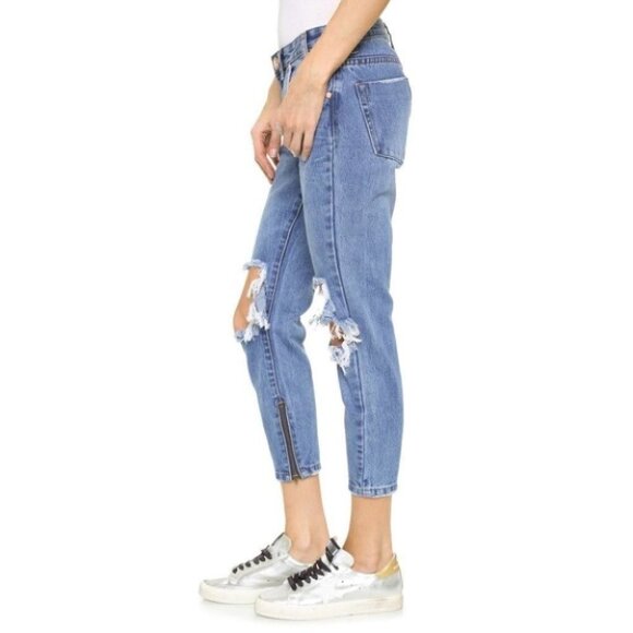 One Teaspoon Freebirds Skinny Jeans Straight leg Distressed Rips Low rise Zip - Picture 9 of 16